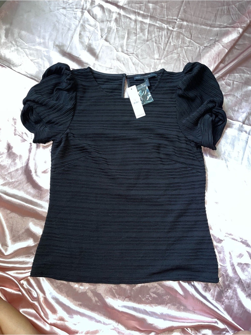 White House Black Market Black Puff-Sleeve Short Sleeve Top